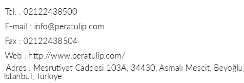 Pera Tulip Hotel telefon numaralar, faks, e-mail, posta adresi ve iletiim bilgileri